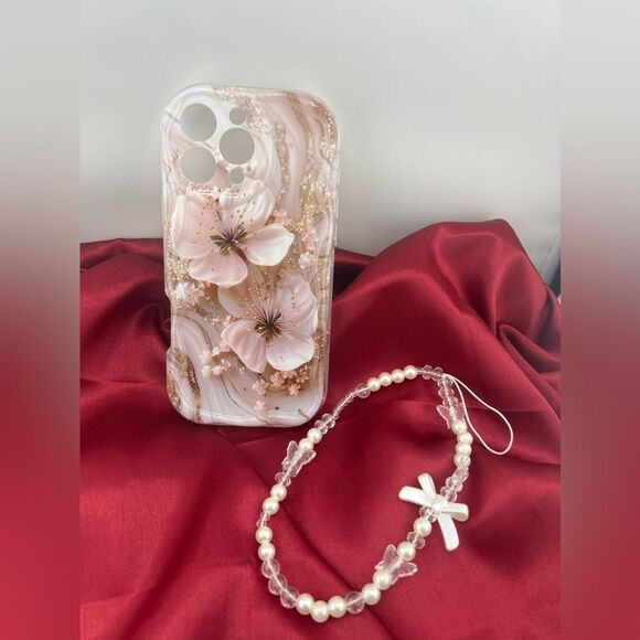 Floral Pearl Phone Case iphone 16 pro max- Cream and Gold - Picture 5 of 7